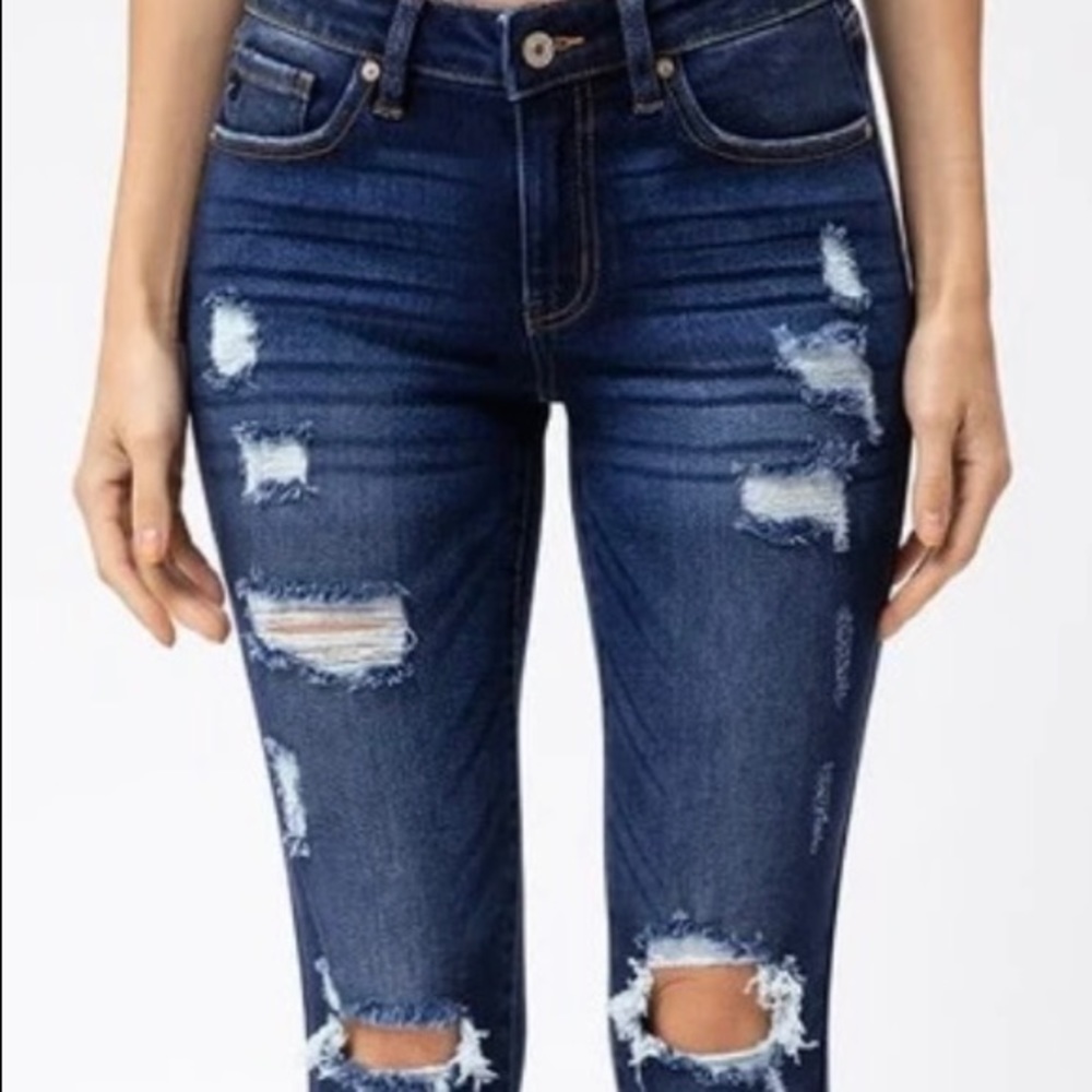 Kancan Mid Rise Distressed Skinny